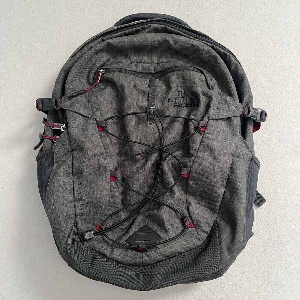 The North Face TNF Gray Magenta Pink Borealis Laptop School Hiking Backpack Bag